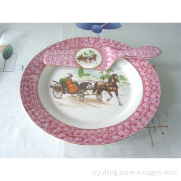 10.5&quot;  Porcelain cake plate &amp; fork